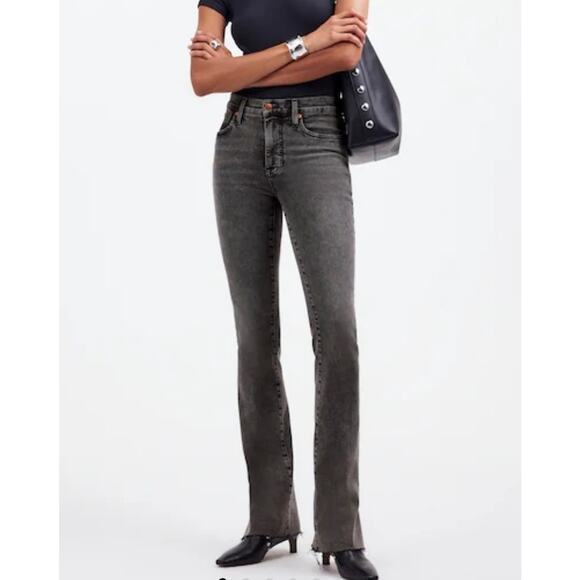 NWT Madewell Womens 24 Jeans Kick Out Full Length Frayed Bootcut Mid Rise Black - Picture 1 of 9